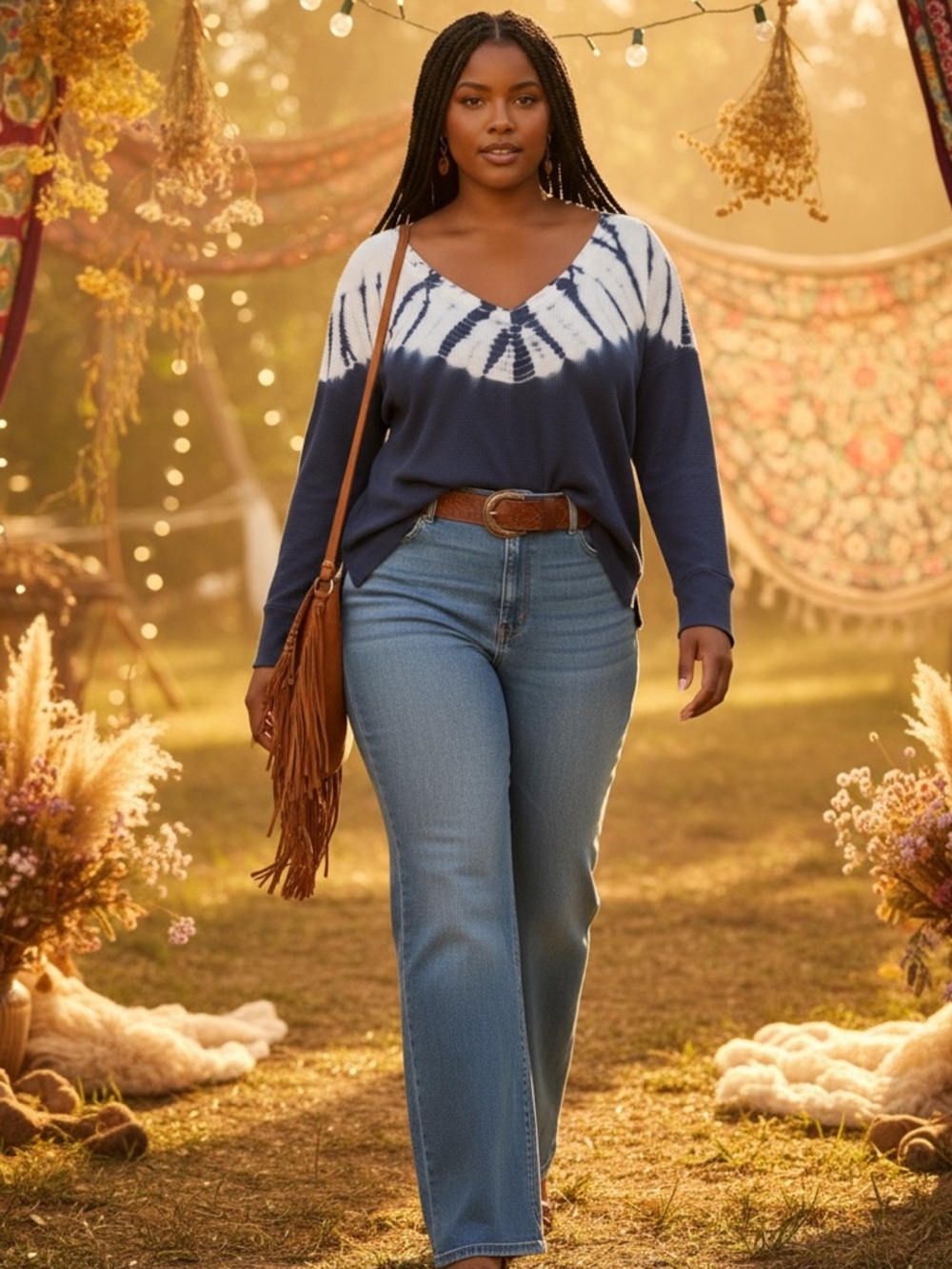 Splendid Tie Dye Waffle Knit Top Dolman Sleeve Oversized Navy Blue